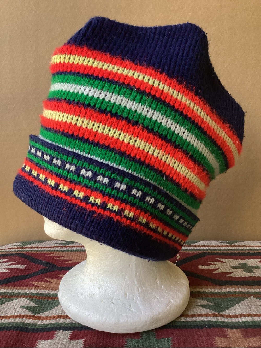 Vintage Knit Winter Beanie Hat Striped
